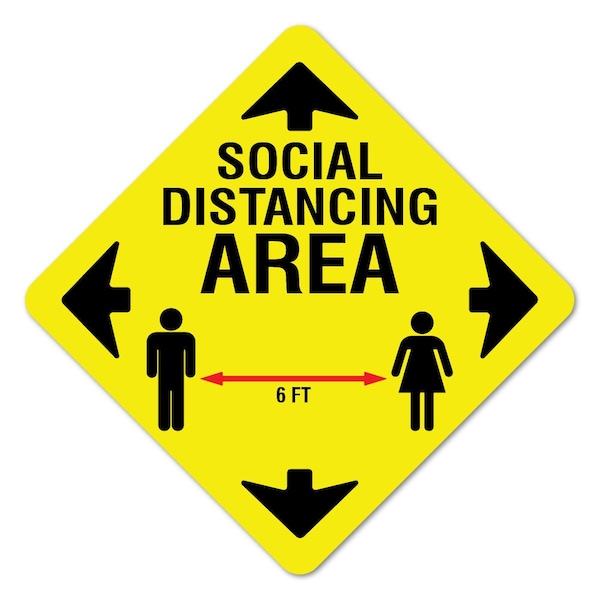 Social Distance Area 6 Ft Non-Slip Floor Graphic, 7in Vinyl, 12PK, 7 in L, 7 in H, FD-X-7-12PK-99990